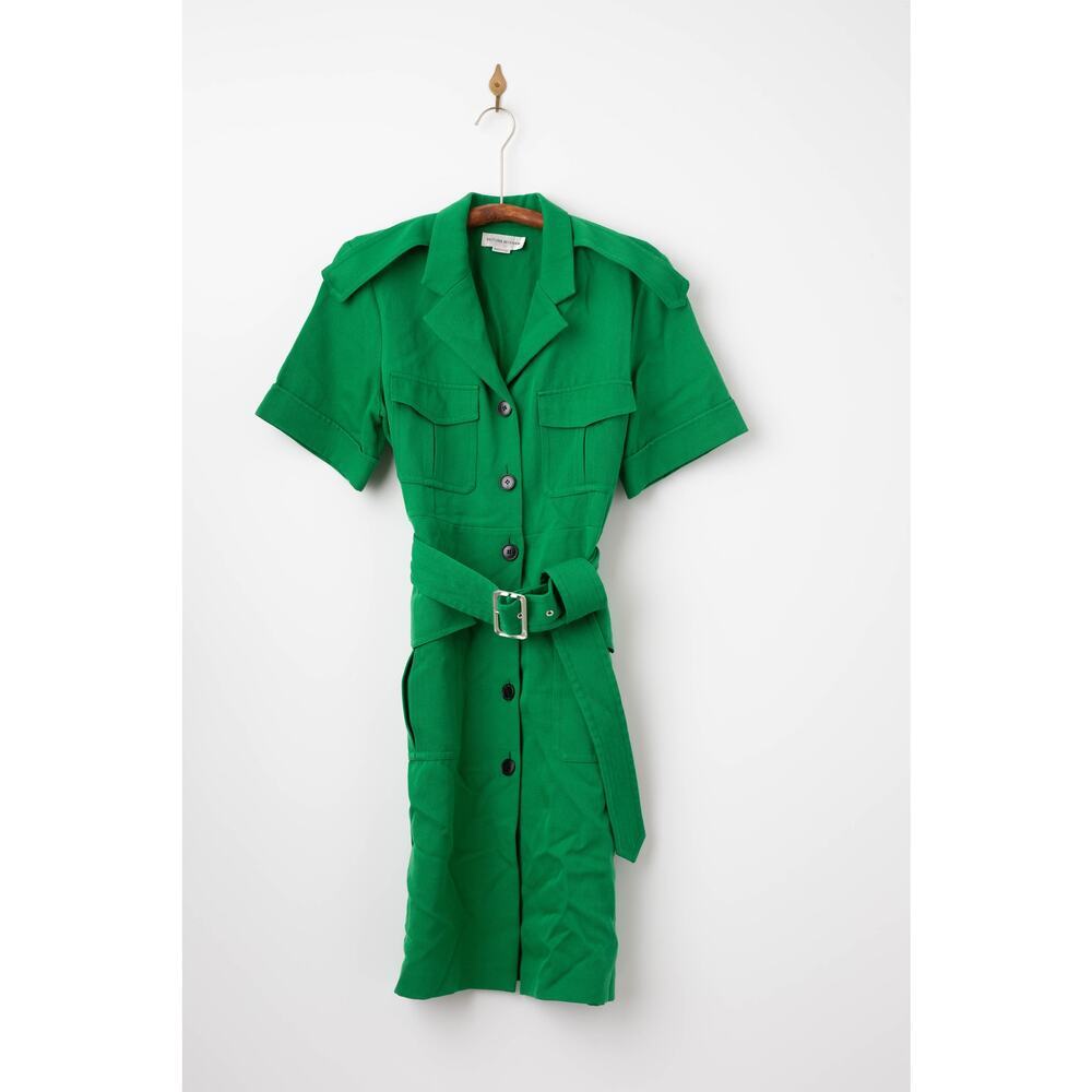 Victoria Beckham Belted Wool-gabardine Shirt Dress In Green - Picture 6 of 12